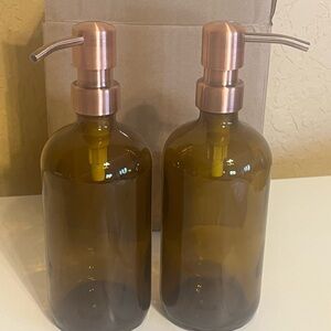 Amber Glass Soap With Rose Gold Tops - Includes-Labels & 4 Tubes NEW/Opened Box